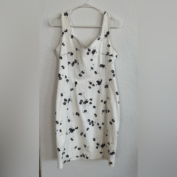 Vintage Dana Bachman Cotton White black floral dress Y2K midi 90s clueless - Picture 1 of 8